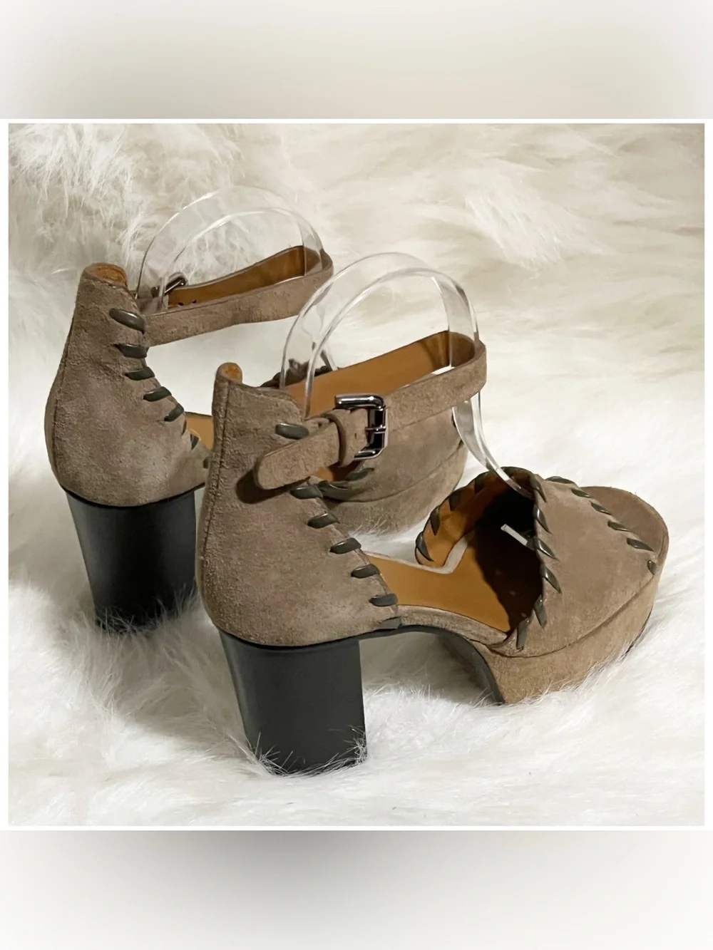 See by Chloe NWT Suede Whipstitched Platform Block Sandal Heels Size 39
